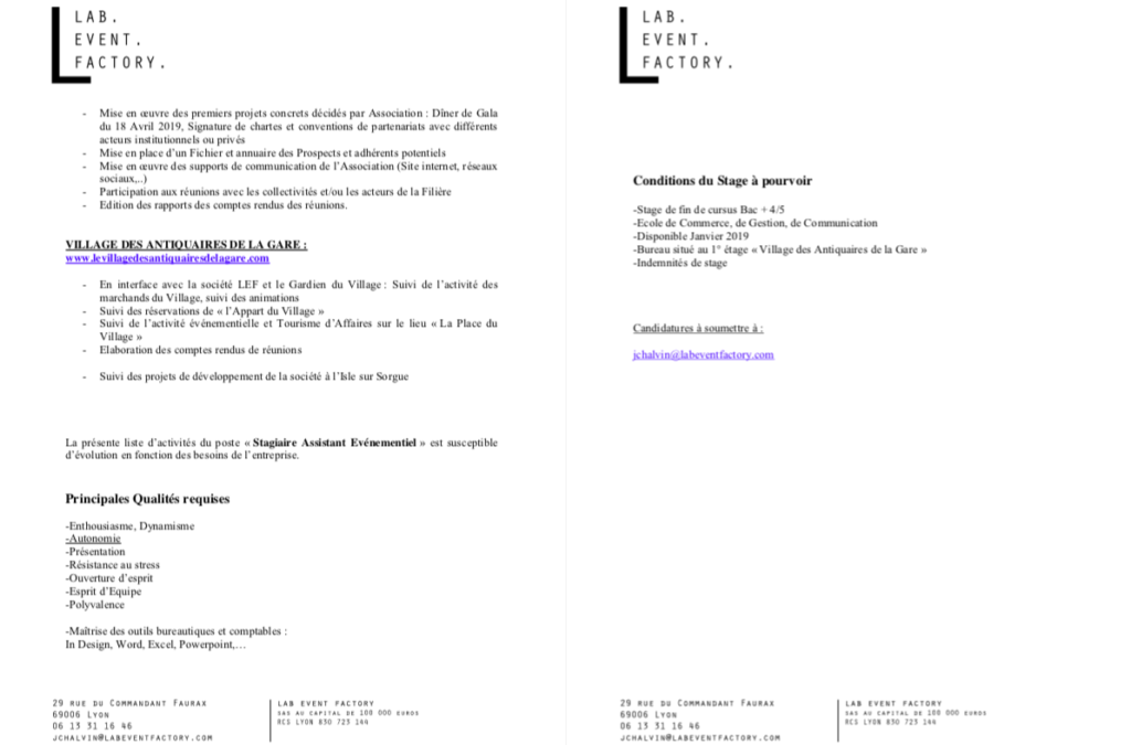 Stage – Assistant Evénementiel – Lab Event Factory