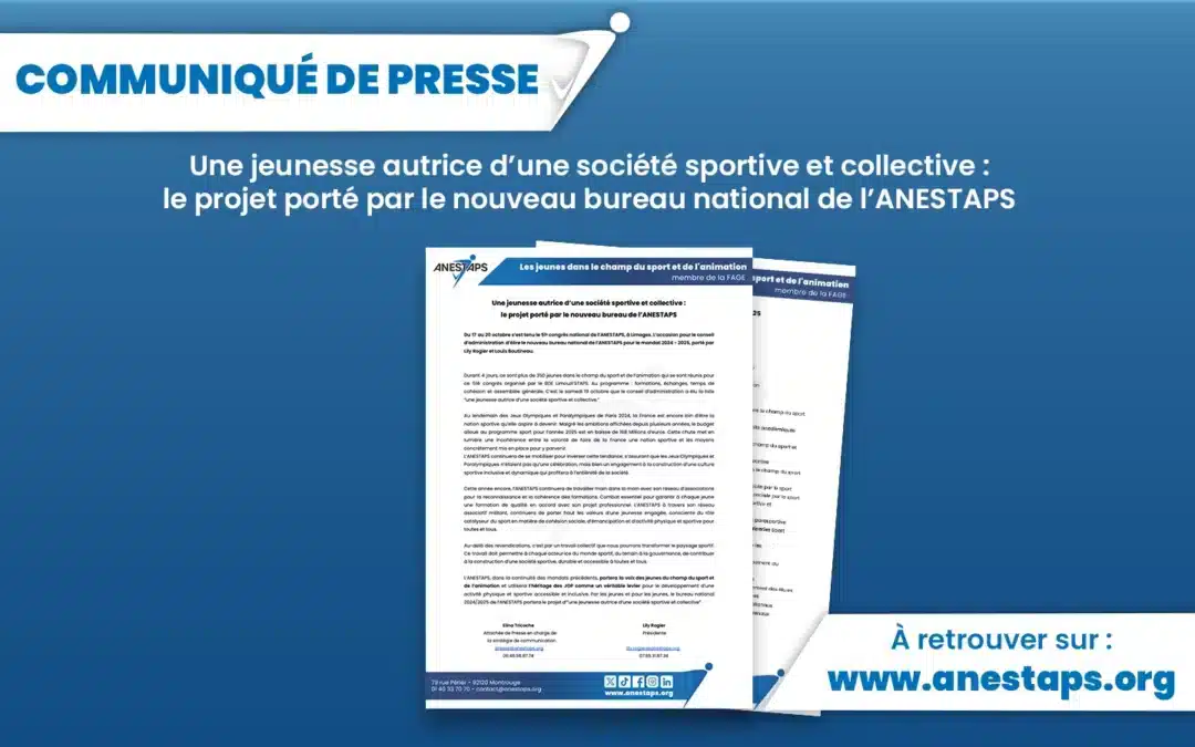 Jeunesse autrice d’une société sportive et collective : le projet porté par le nouveau bureau national de l’ANESTAPS